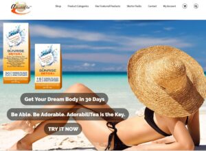 AdorabiliTea website shown on desktop, tablet and phone screens