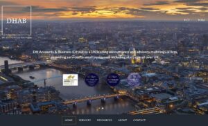 DHAL accountants London website homepage with city skyline