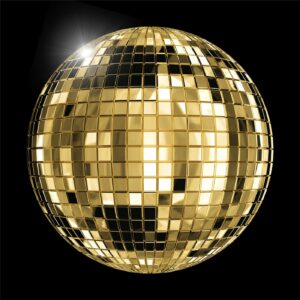 Golden mirror disco ball on a black background