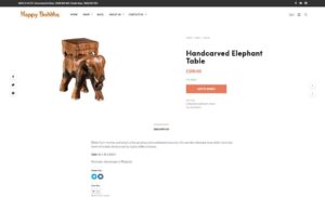 Happy Buddha product page showing a handcarved elephant table