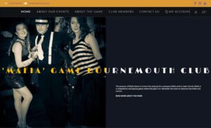 Mafia game club website banner with dark nightclub styling