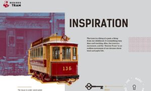 Tramvaj Zhelanie inspiration page with a red vintage tram